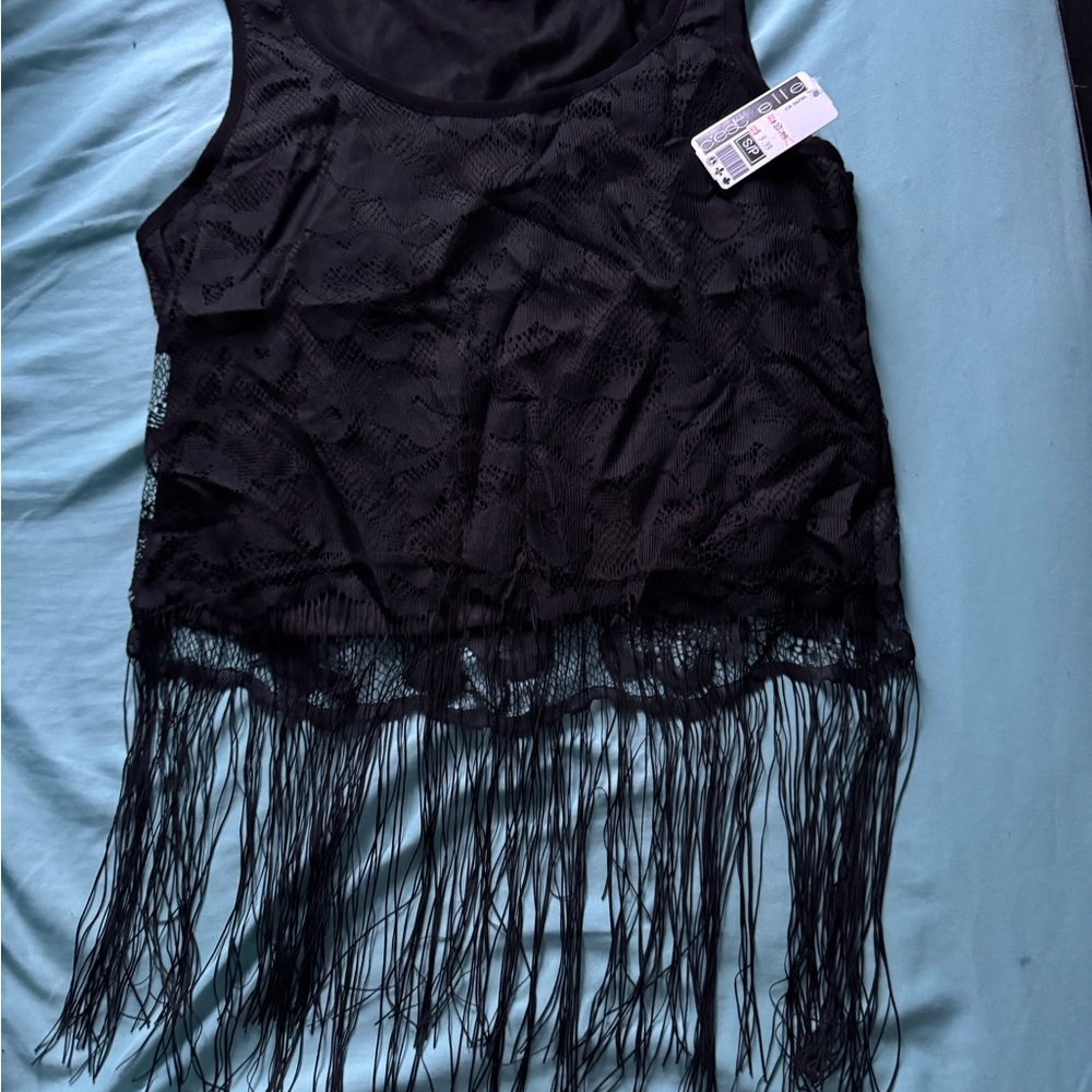 Chic Black Lace Fringe Tank Top
